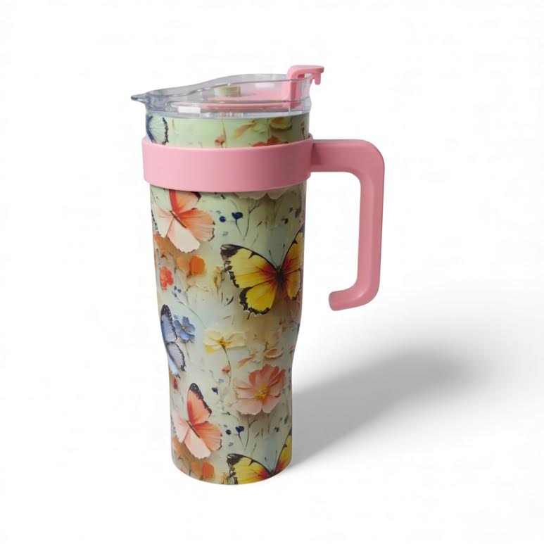 1.2Lt Stainless Steel Butterfly Design Flask Multicoloured