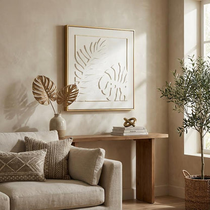 100 x 100cm Leaf Design Frame Cream