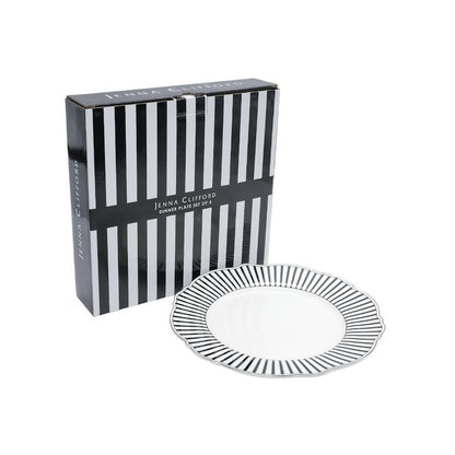 Jenna Clifford 4 Piece Ivory Noir Dinner Plate Set Black & White