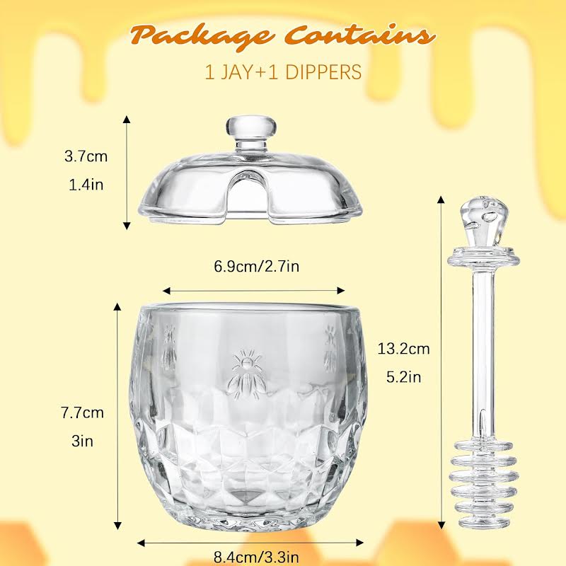Honey Pot with Dipper & Lid Clear