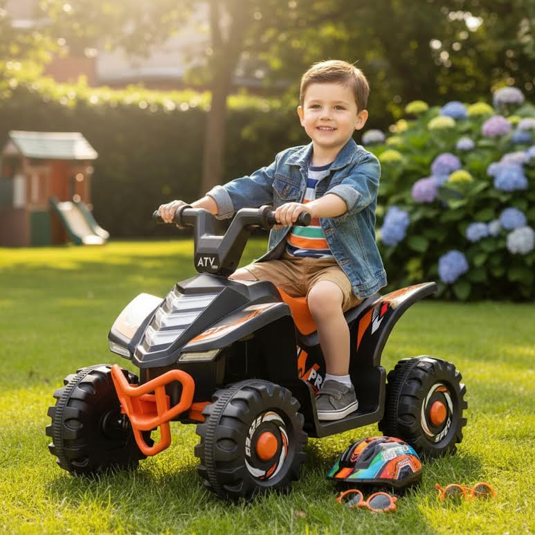 Kids Ride On 4 Wheel Bike Orange & Black