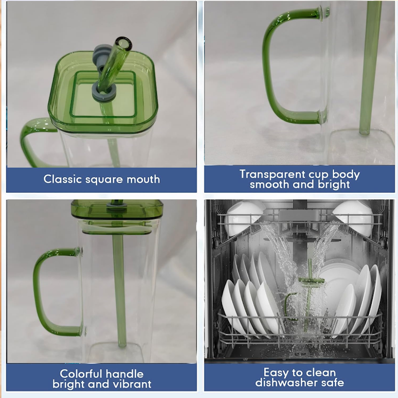 Borosilicate Glass 300ml Cup Clear & Green