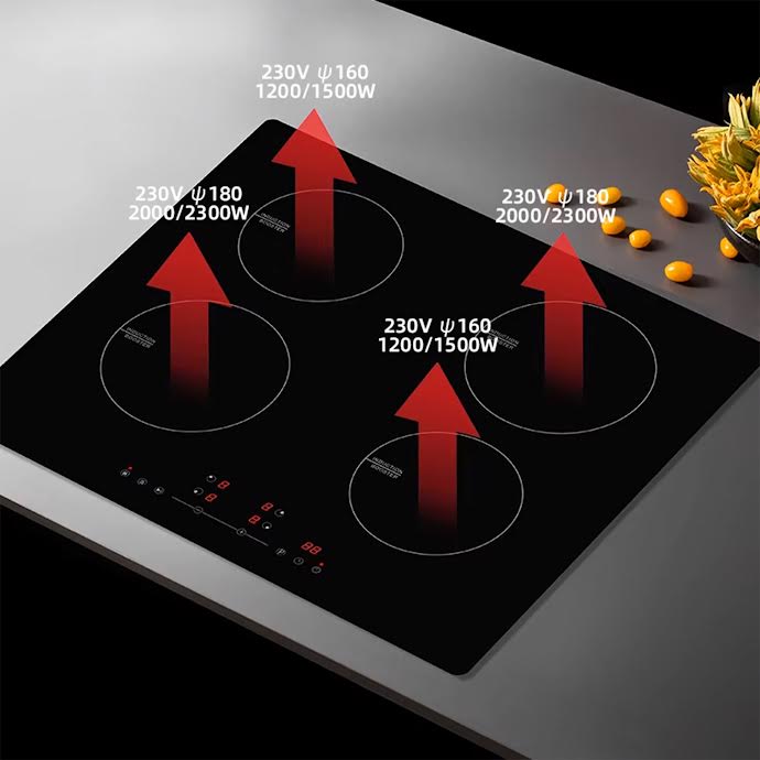 Elba 60cm 4 Zone Electric Hob Black