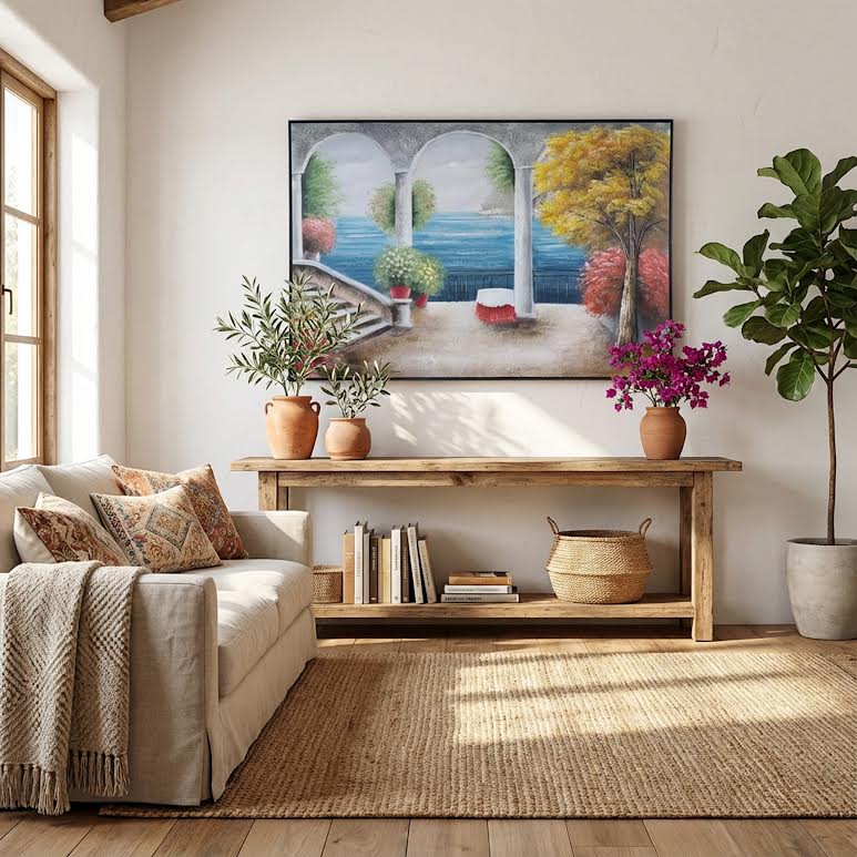 80 x 120cm Mediterranean-style Landscape Painting Multicoloured