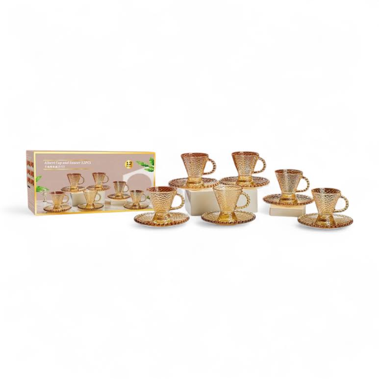 Kitchen Life 12 Piece Cup & Saucer Set Gold