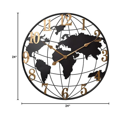 60cm World Design Wall Clock Black & Gold