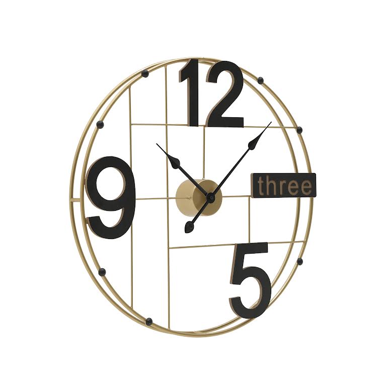 60cm Wall Clock Black & Gold