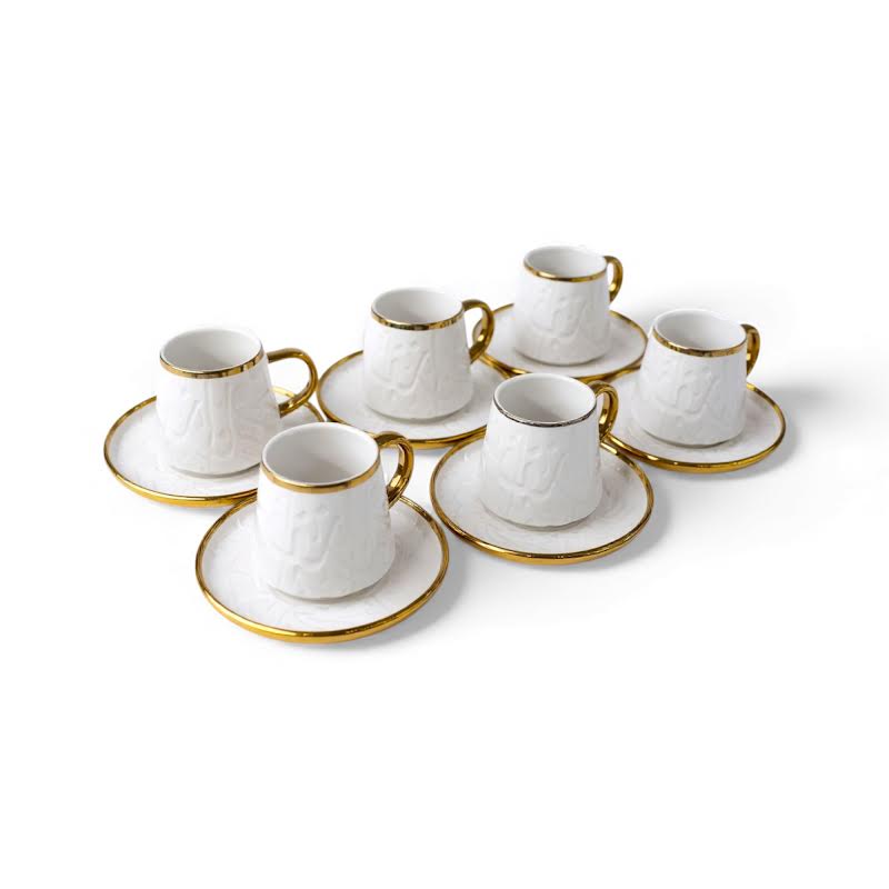 12 Piece Cup & Saucer Set Gold & White