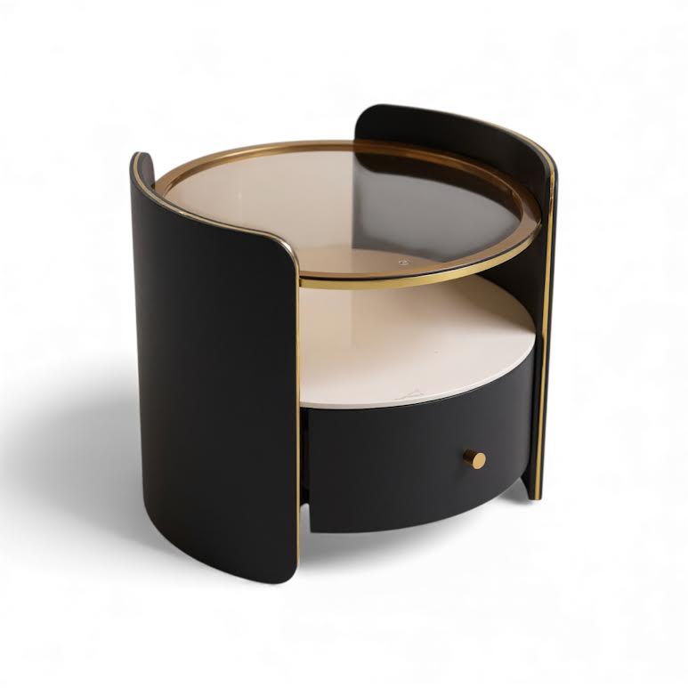 Circular Side Pedestal Black & Gold