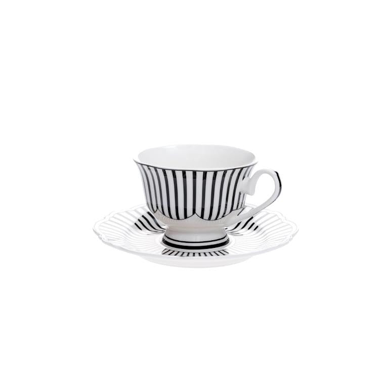 Jenna Clifford Ivory Noir 4 Piece Cup & Saucer Set Black & White