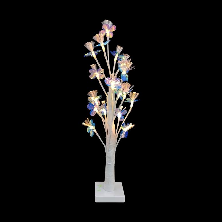 60cm White LED Tree with Leaves Multicoloured