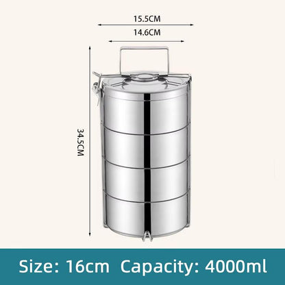 Stackable 4 Tier Double Wall Insulated Thermal Food Carrier Silver
