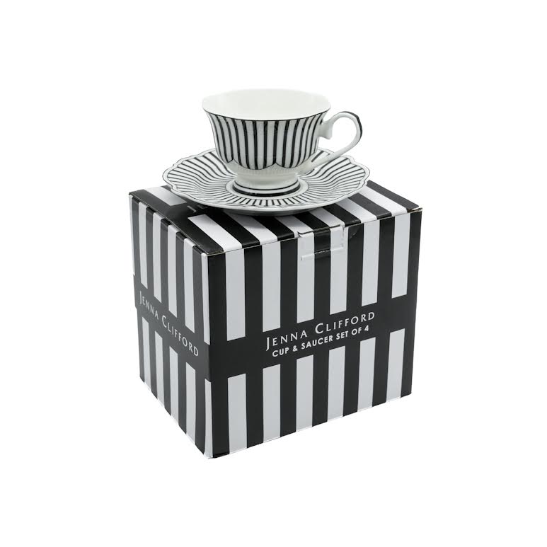 Jenna Clifford Ivory Noir 4 Piece Cup & Saucer Set Black & White