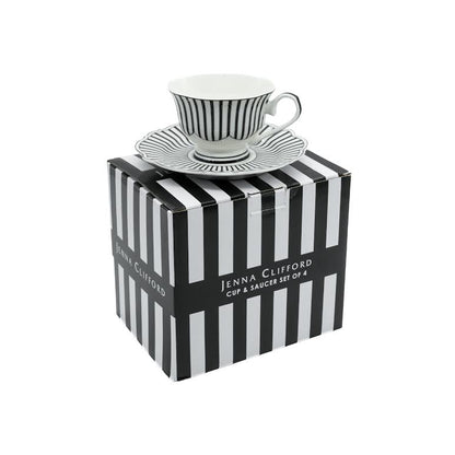 Jenna Clifford Ivory Noir 4 Piece Cup & Saucer Set Black & White