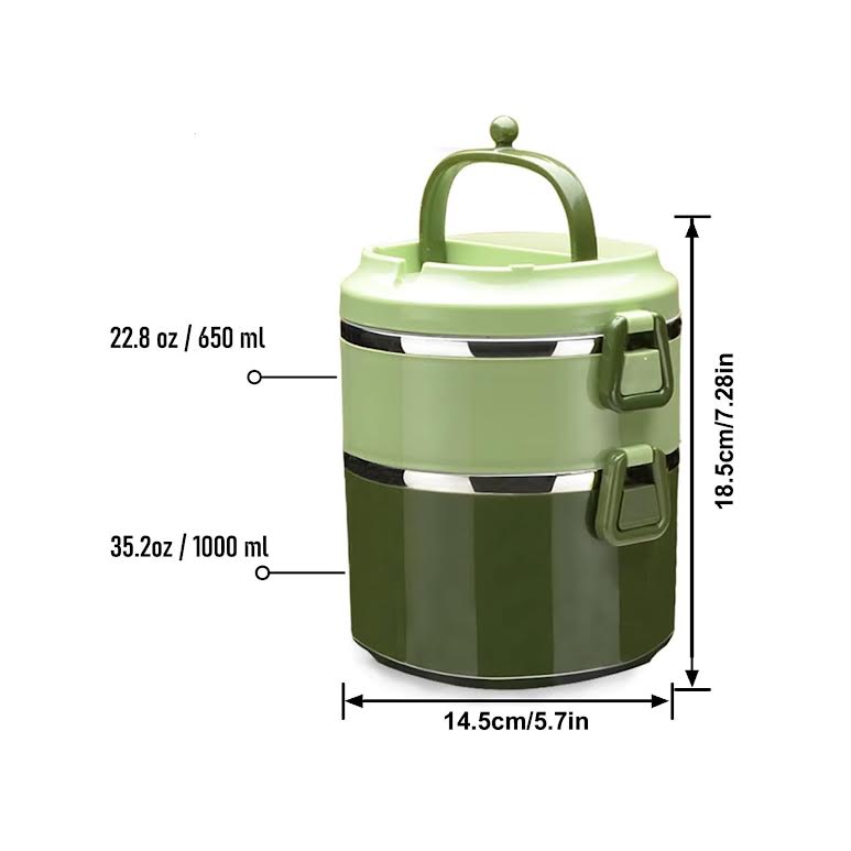 Stackable 2 Tier Lunch Box Green