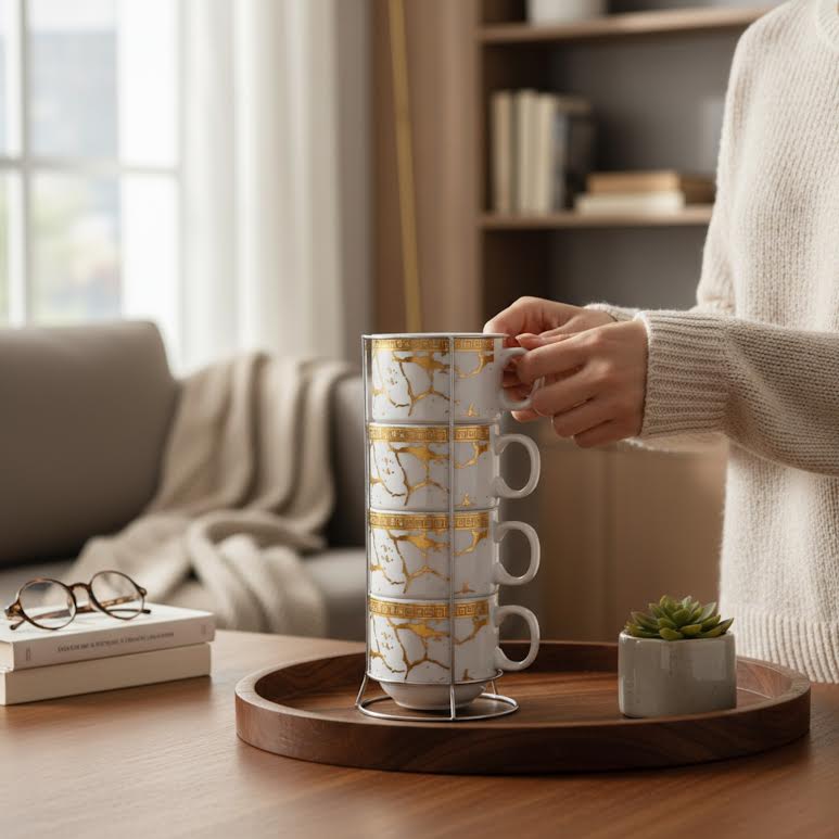 5 Piece Ceramic Cup Stand Multicoloured