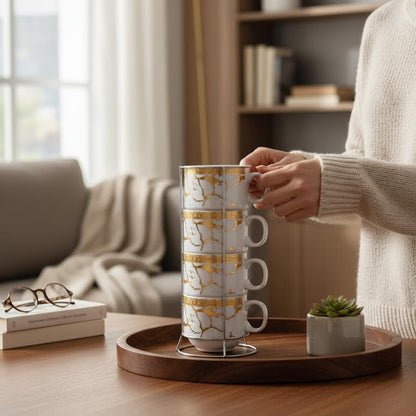 5 Piece Ceramic Cup Stand Multicoloured