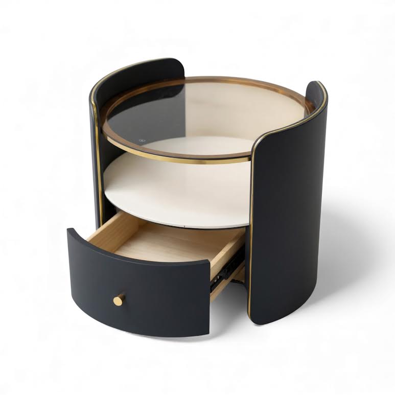 Circular Side Pedestal Black & Gold