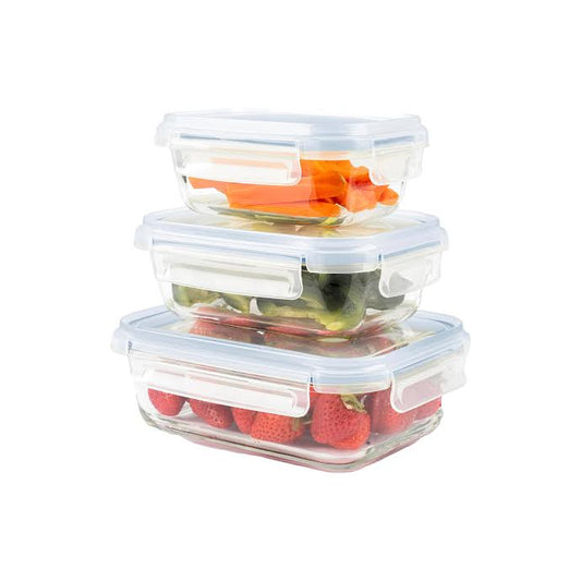 CH 3 Piece Glass Lunch Box Set Clear