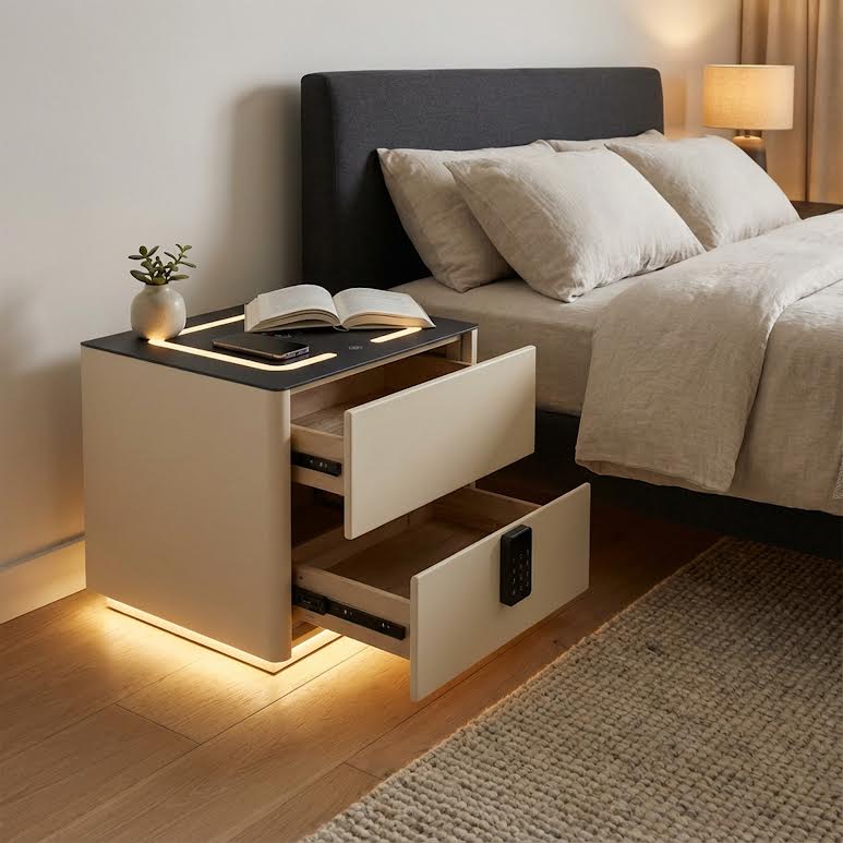 Side Pedestal with Safe & Wireless Charging Cream