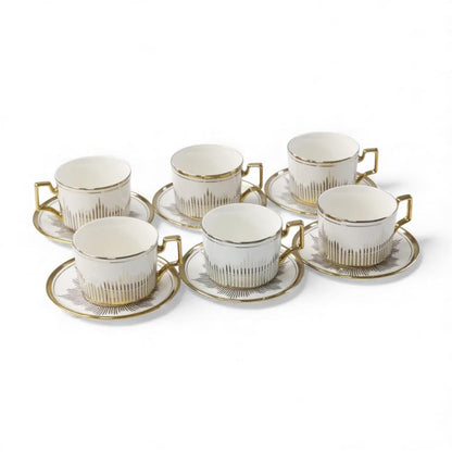 12 Piece Cup & Saucer Set White & Gold