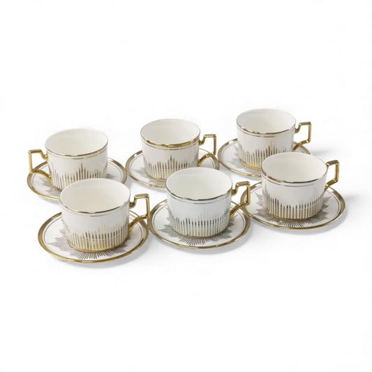 12 Piece Cup & Saucer Set White & Gold