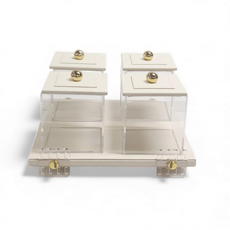 4 Piece Leather Canister Set Cream