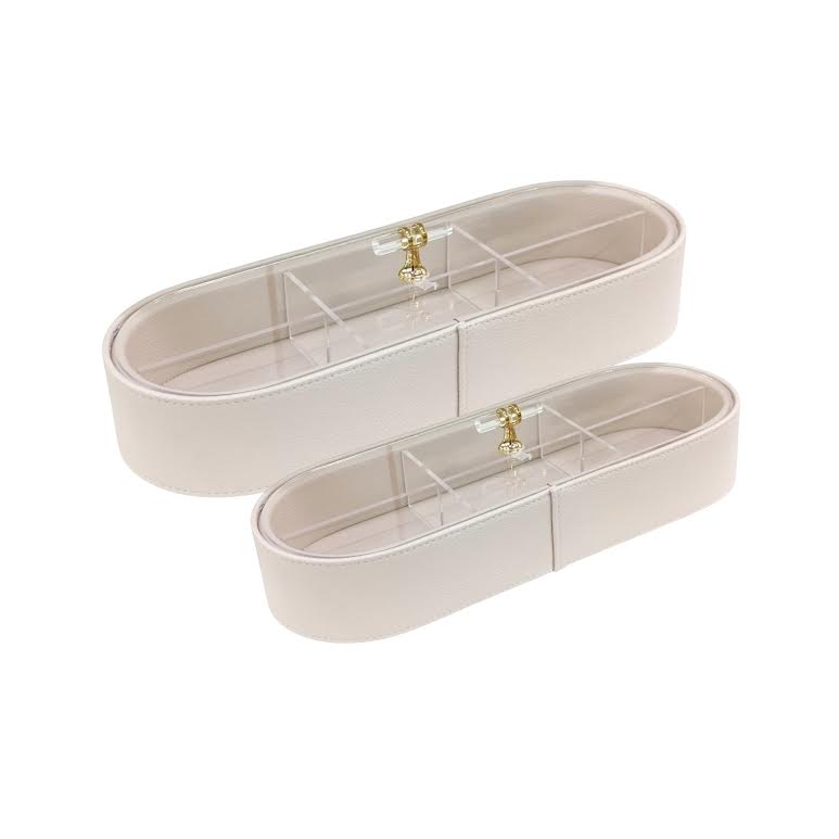 2 Piece Acrylic & Leather 6 Compartment Jewellery Box Cream