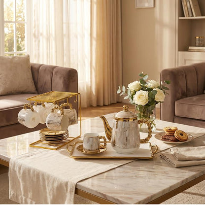 15 Piece Tea Set Gold & White