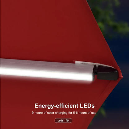 Square Double Top Deluxe Solar Powered LED Outdoor Cantilever Umbrella Red