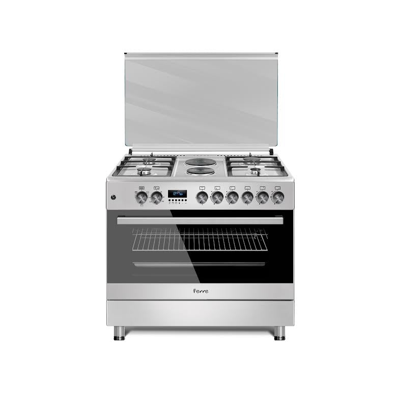 Ferre 90 x 60cm 4 Gas + 2 Electric Solid Plate Stove Silver