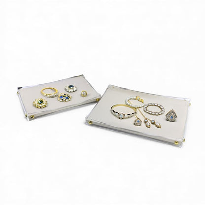 2 Piece Acrylic & Leather Tray Cream