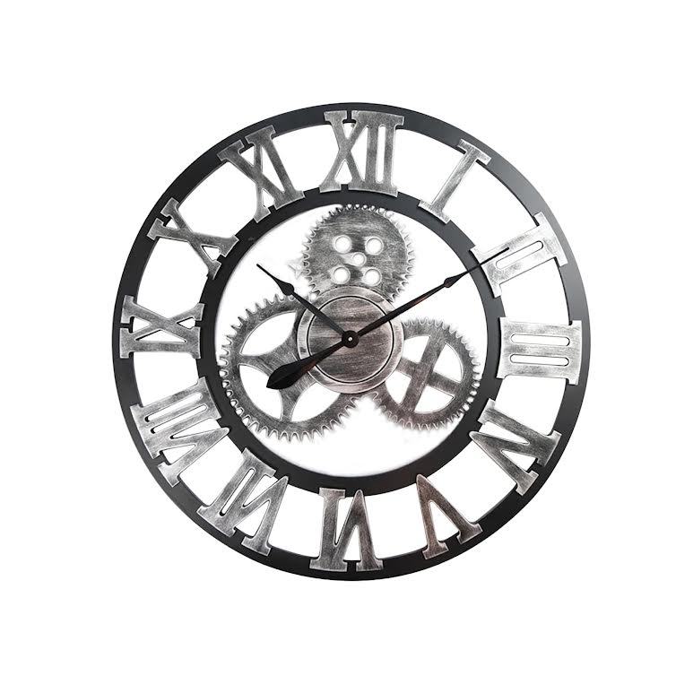 Large Industrial Retro Wall Clock Silver