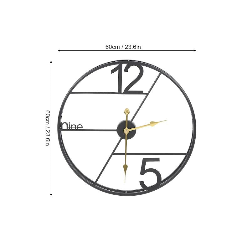 60cm Decorative Wall Clock Black & Gold