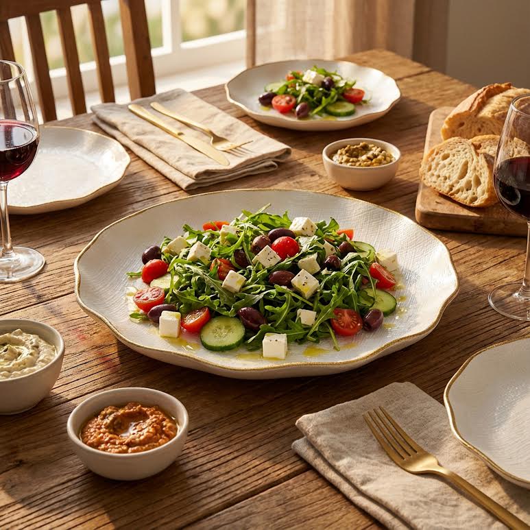 Medium Round Bowl Gold & White