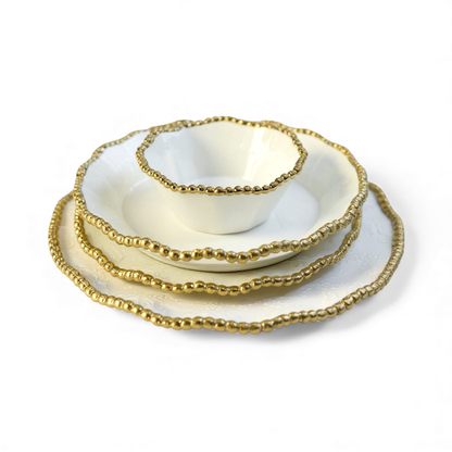 24 Piece Dinner Set Gold & White