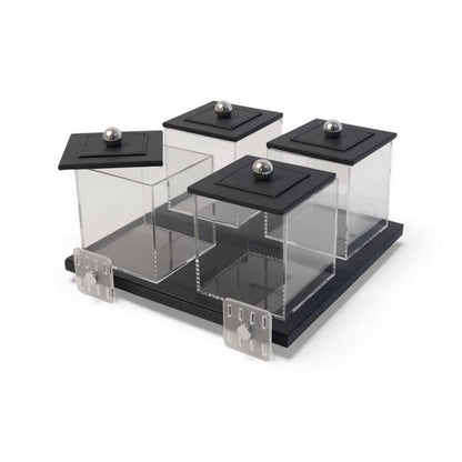 4 Piece Leather Canister Set Black