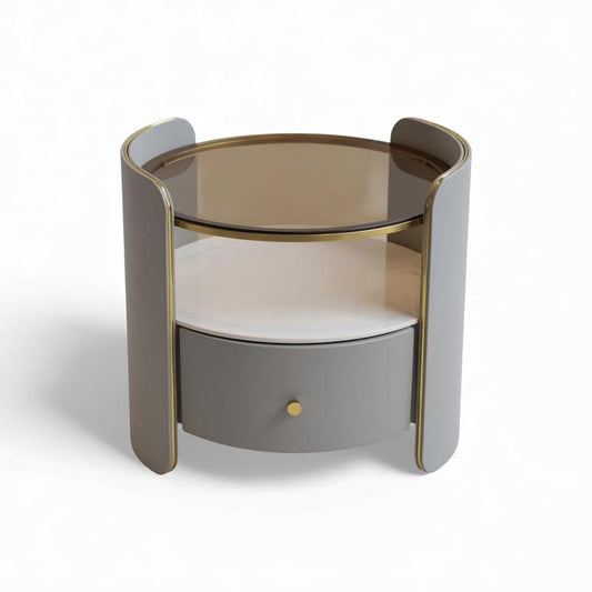 Circular Side Pedestal Grey & Gold