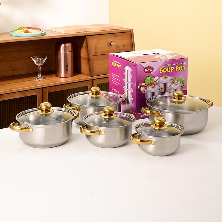 10 Piece Stainless Steel Soup Pot Set Silver