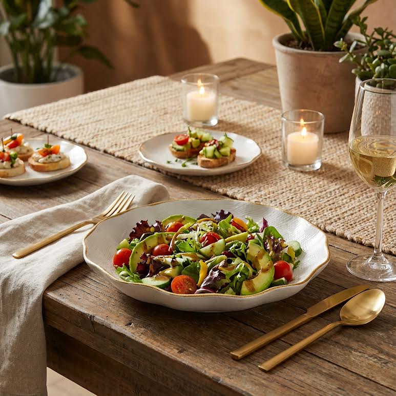 Large Round Bowl Gold & White