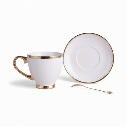 Cup & Saucer with Spoon White & Gold