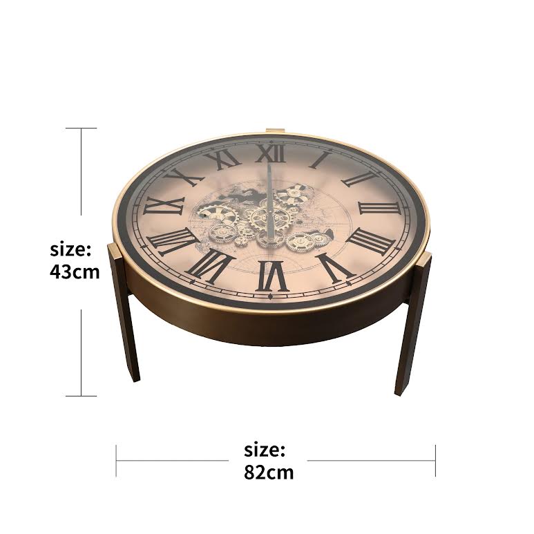 2 in 1 Vasco World Map Moving Gears 82cm Coffee Table Floor Clock Gold