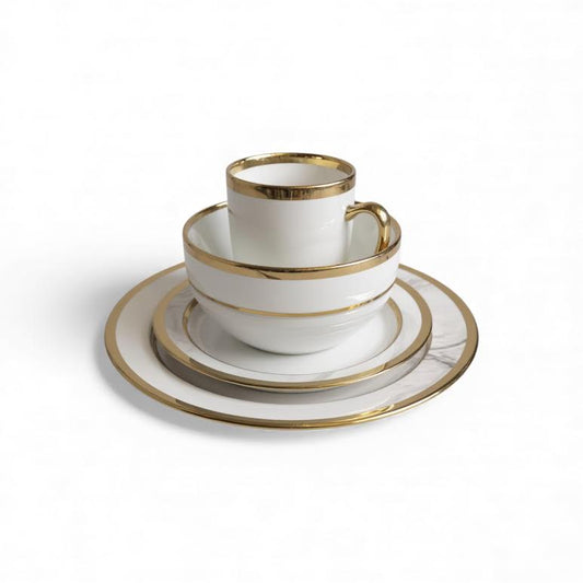 16 Piece Dinner Set with Trimming Gold & White