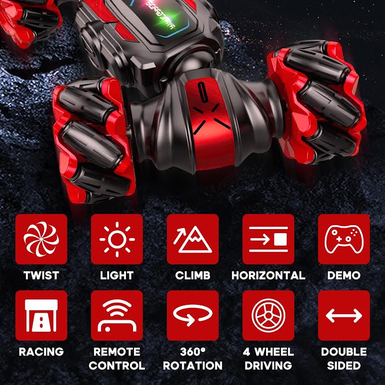 RC Stunt Car with Lights Black & Red