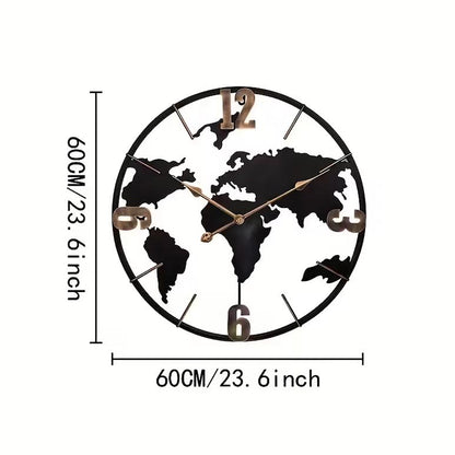 World Map Wall Clock Black & Gold