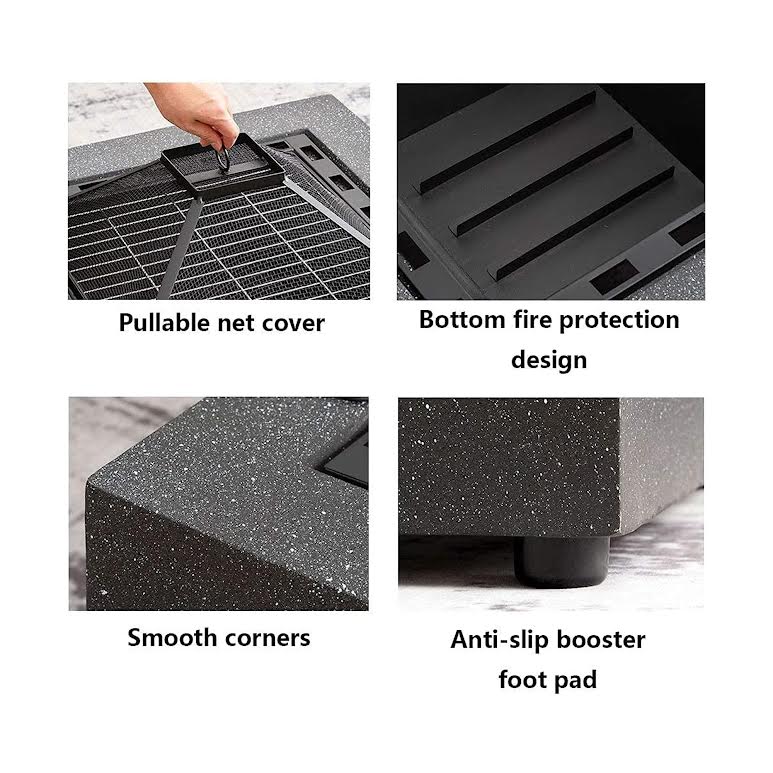 Square Outdoor Fire Pit with BBQ Grill Shelf Grey