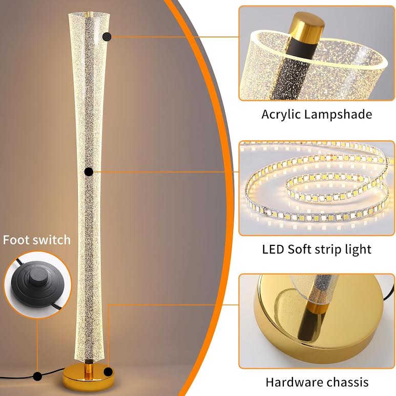 Floor Lamp with Glass Lampshade White