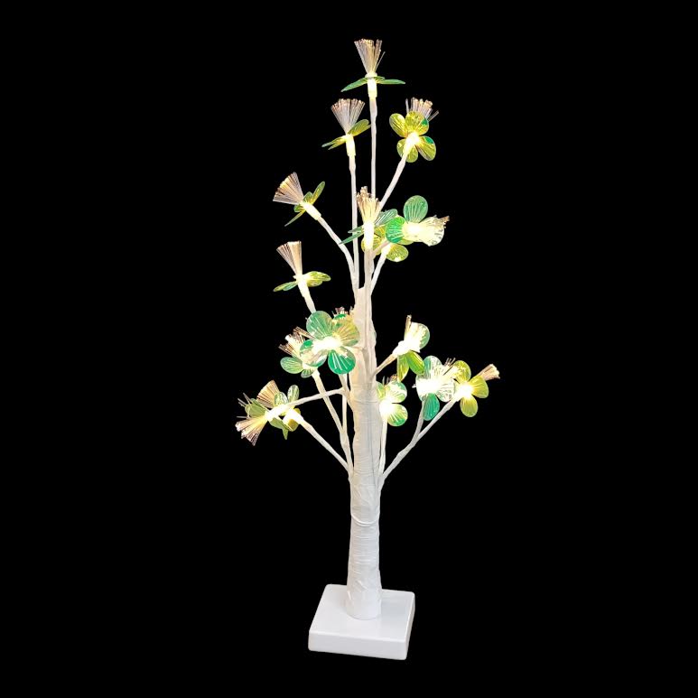 60cm LED Tree with Leaves Green & White