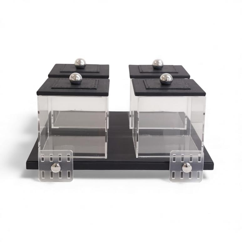 4 Piece Leather Canister Set Black