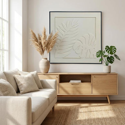 100 x 100cm Leaf Design Frame Cream